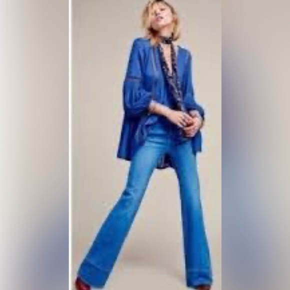 Free People Baby Doll Lace Inset Tunic Sz Small Blue - Picture 3 of 14